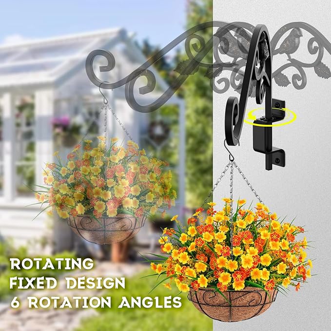 Plant Hangers Outdoor, 4 Pack 15.15 inch Swivel Plant Hangers Indoor Wall Mount Sturdy Wrought Iron Plant Wall Hanger, Wall Plant Hanger Indoor for Bird Feeders, Planters, Lanterns, Wind Chime, Black