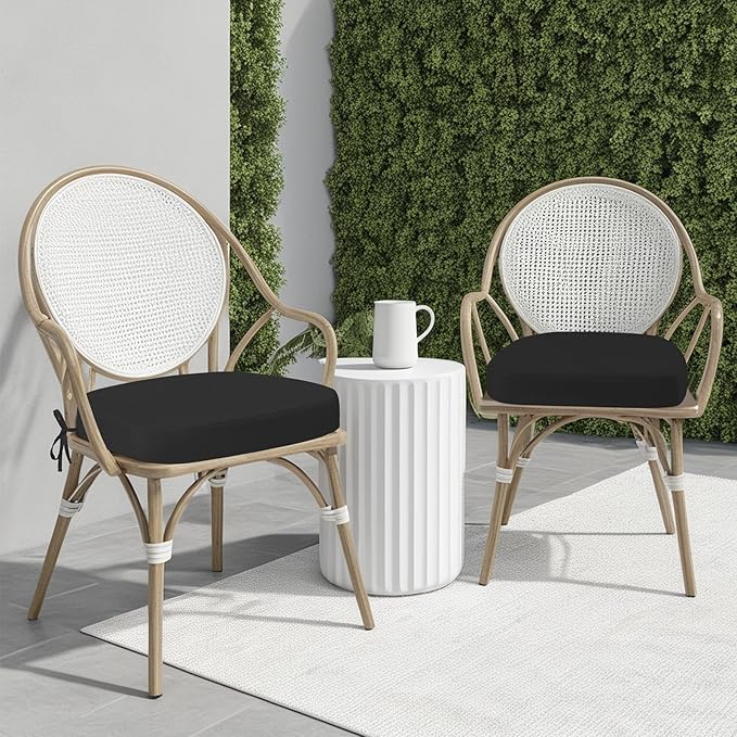 idee-home Outdoor Chair Cushions Set of 4, 19" x 19" x 3" Thick D-Shaped Patio Furniture Outdoor Seat Cushions Waterproof with Ties, Dining Pads
