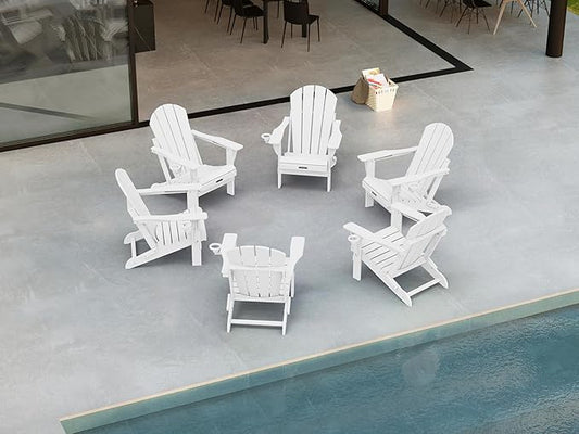 Ciokea Folding Adirondack Chair 6 Pack, Patio Adirondack Chair Weather Resistant, Plastic Fire Pit Chair with Cup Holder, Lawn Chair for Outdoor Porch Garden Backyard Deck (White)