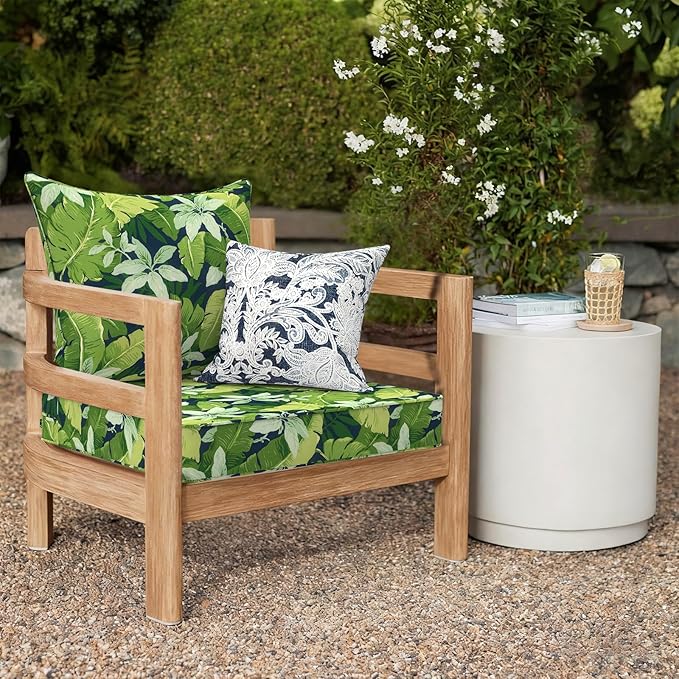 Outdoor Deep Seat Cushion Set, Water Repellent 24"x24" Patio Thick Cushions Replacement with Seat & Back Pillow for Patio Sofa, Wicker Chair, Couch - Jungle Leaves