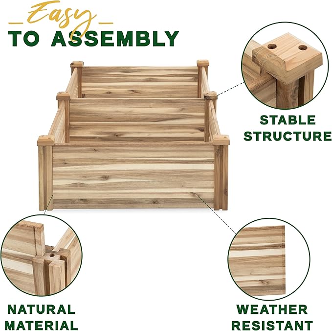 Durable Wooden Planter Box Outdoor – Natural Acacia Wood Raised Bed for Diverse Planting – Elevated Garden Box for Vegetables – Promotes Better Drainage – Sturdy Garden Bed (47x25x10 IN)
