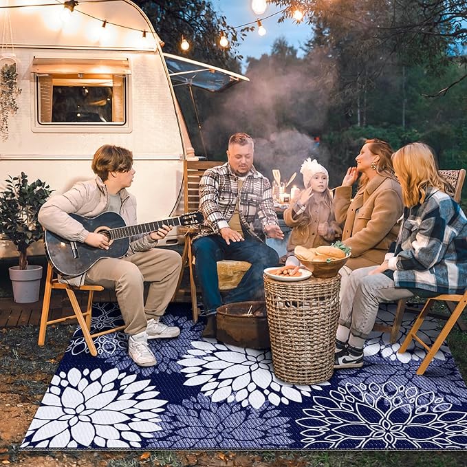 LuxStep Outdoor Rug Waterproof Outdoor Plastic Straw Rug Reversible Patio Rug Mat Outdoor Decor Large Area Mats for RV, Picnic, Backyard, Deck, Balcony, Porch, Beach, Camping, 4'x 6',Blue