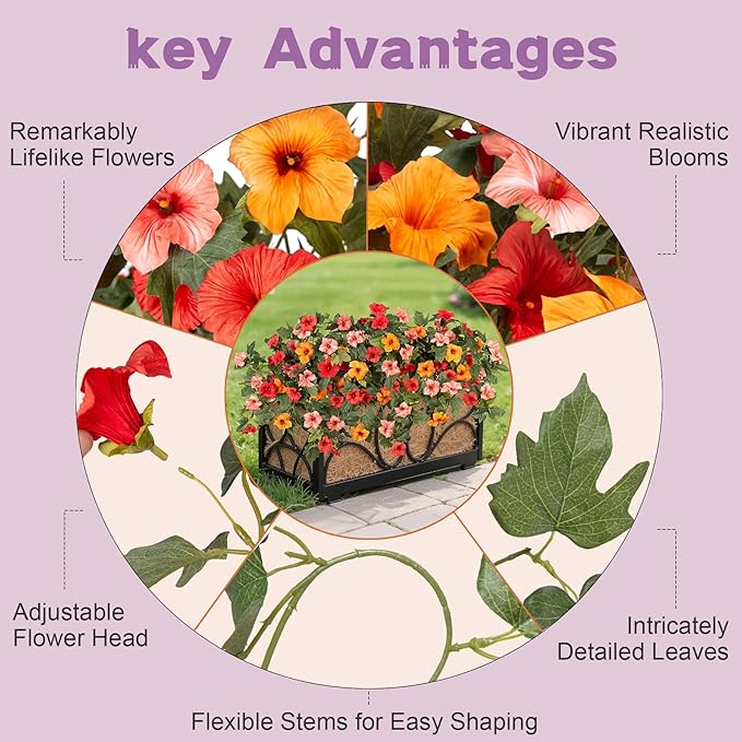 Artificial Fake Flowers for Outdoor Spring Decoration, 2PCS Faux Silk Petunias No Fade UV Resistant Flowers for Outside Garden Porch Yard Balcony Patio Realistic Indoor Decor(Orange)