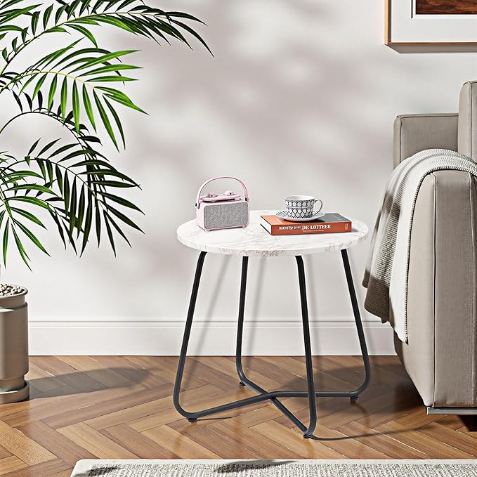 VECELO 17.7 inch Small Round Outdoor Side Table,Patio End Table,Waterproof Wood Table with Weather Resistant Steel Adjustable Feet for Living Room Bedroom Garden Yard Balcony Porch Poolside
