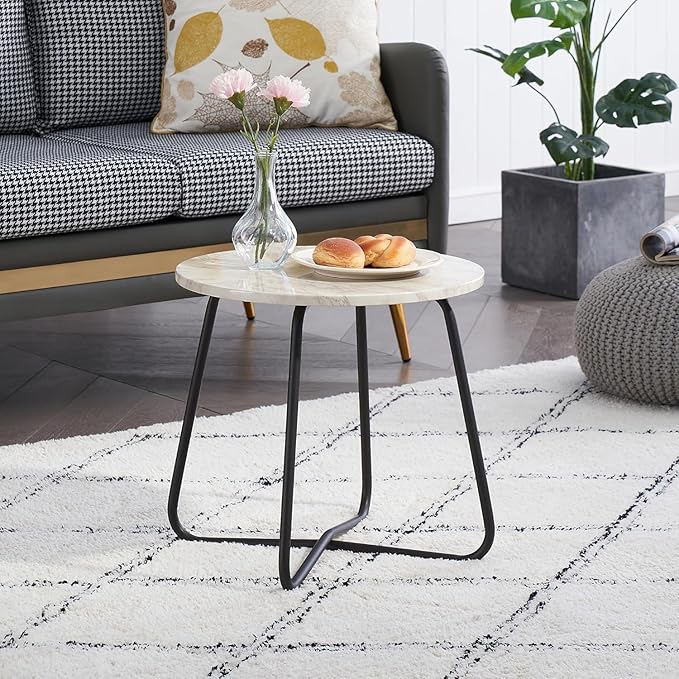 VECELO Patio Outdoor Side Snack Table,Small Round Anti-Rust Metal Style Desk for Garden Balcony,Yard,Living Room