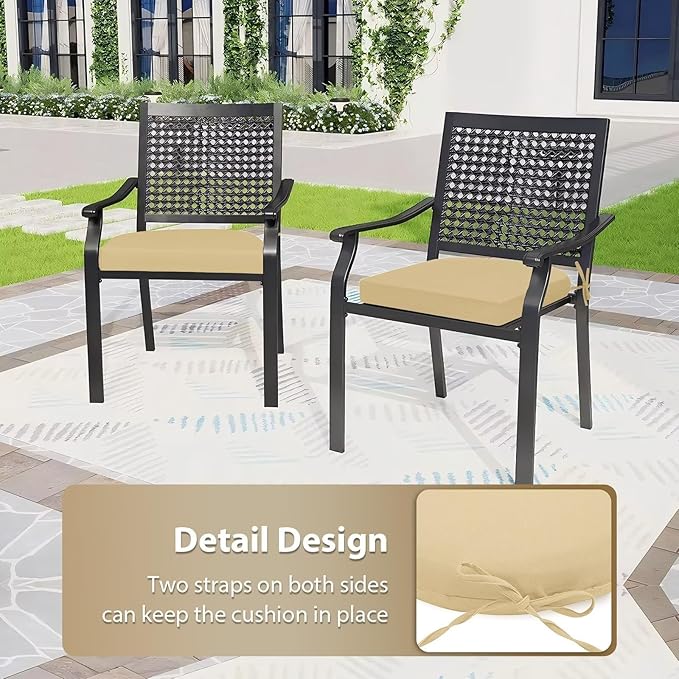 Outdoor Chair Cushions Set of 4, 17 x 16 Inch Patio Furniture Cushions, Water Resistant, Non-Slip Ties (Khaki)
