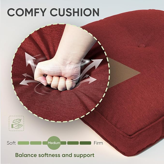 Outdoor Chair Cushion Set of 2, Waterproof Outdoor Seat Cushions 25x22, Patio Chair Cushions for Outdoor Furniture, Couch Cushion Replacement, Include 2 Back & 2 Seat Cushions, Button/Red