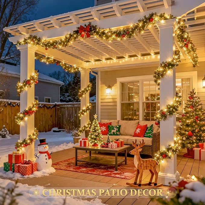 JMEXSUSS 2 Pack Solar String Lights Outdoor Waterproof, Each 33FT 100 LED Warm White Fairy Lights, Waterproof 8 Modes Copper Wire Solar Christmas Light for Yard Patio Tree Garden Xmas Decorations