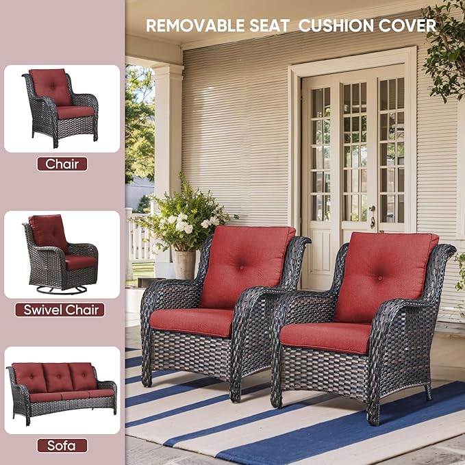 Outdoor Chair Cushions for Patio Furniture - 1 Pack Outside High Back Thick Water-Resistant Cushion 22x24 with Zipper Cover for Wicker Glider Rocking Chairs Loveseat Couch – Red/Buckle
