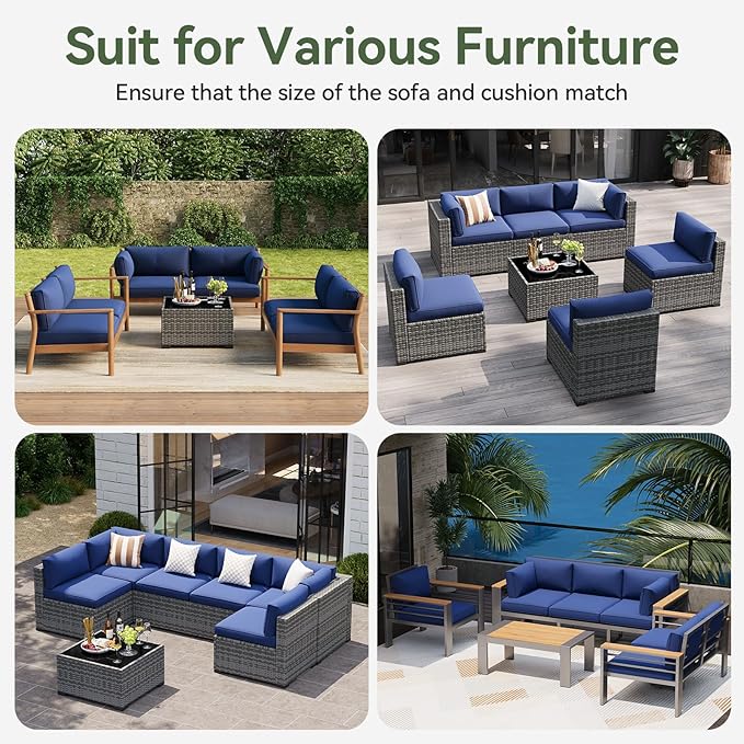Aoxun Replacement Cushions for Outdoor Furniture, 14-Piece Outdoor Cushions for Patio Furniture, Deep Seat, Splash-Proof & Fade Resistant Couch Cushion for 6-Seat Patio Conversation Sets, Navy Blue