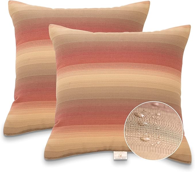 JMGBird Outdoor Pillows Set of 2 with Inserts - 18x18 Weather-Resistant Throw Pillows for Patio Furniture, Dark Red Striped Decorative Cushions