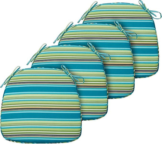 FUNHOME 17"x16"x2" Outdoor Chair Cushions Set of 4, Water Resistant Patio Chair Pads with Ties, Seat Cushions for Home Garden Furniture Decoration-Green Stripe