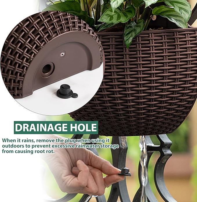 Wall Planter 2PCS Wall Hanging Planter Half Round Fence Planters with Drainage and Hooks Wall Mounted Planters for Balcony Garden Railing Coffee