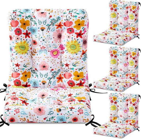 Hoteam 4 Set Outdoor Deep Seat Patio Chair Cushions Waterproof Patio Cushions Set 20 x 42 Inch for Furniture Replacement Removable Seat and Back(Watercolor Flowers)
