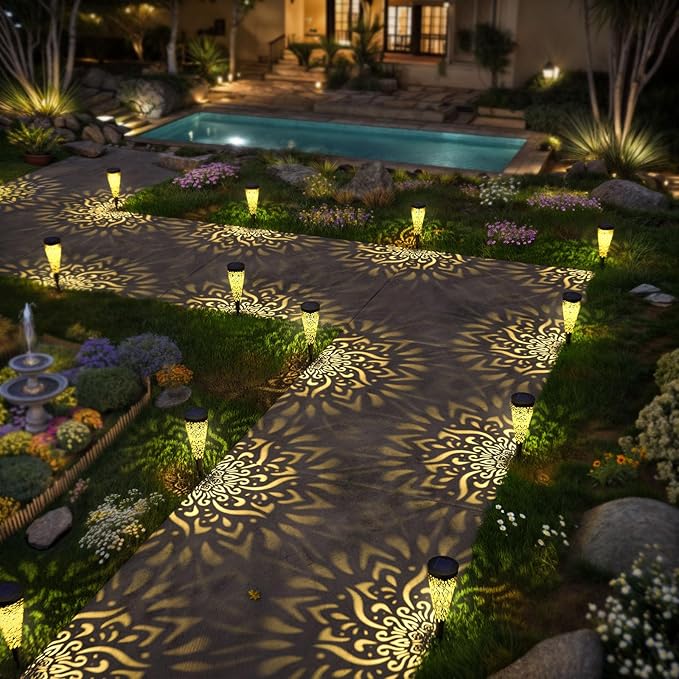 6 Pack Solar Lights Outdoor Garden Decorative Solar Garden Lights with Warm Light Waterproof Solar Pathway Landscape Lights for Path Patio Backyard Walkway Yard Lawn Decor (Black, 6Pcs)