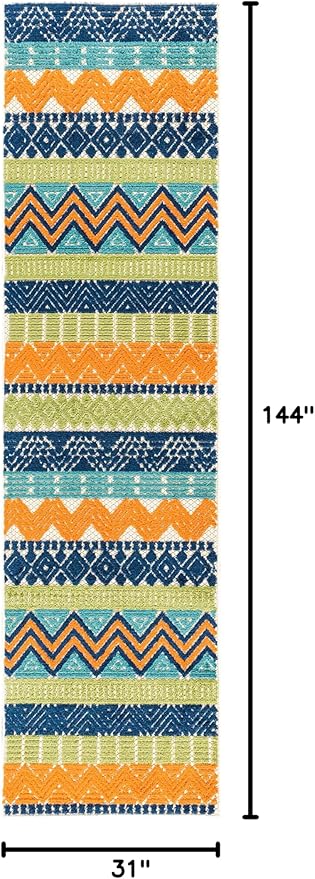 Rugshop Multi Marbella Boho Indoor/Outdoor Runner Rug, Machine Washable for Hallway, Entryway and Kitchen 2'7" x 12'