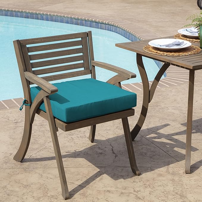 Arden Seat Cushion, 21 x 21, Rain-Proof, Fade Resistant, Cushion for Patio Dining, Adirondack, and Outdoor Chairs Lake Blue Leala