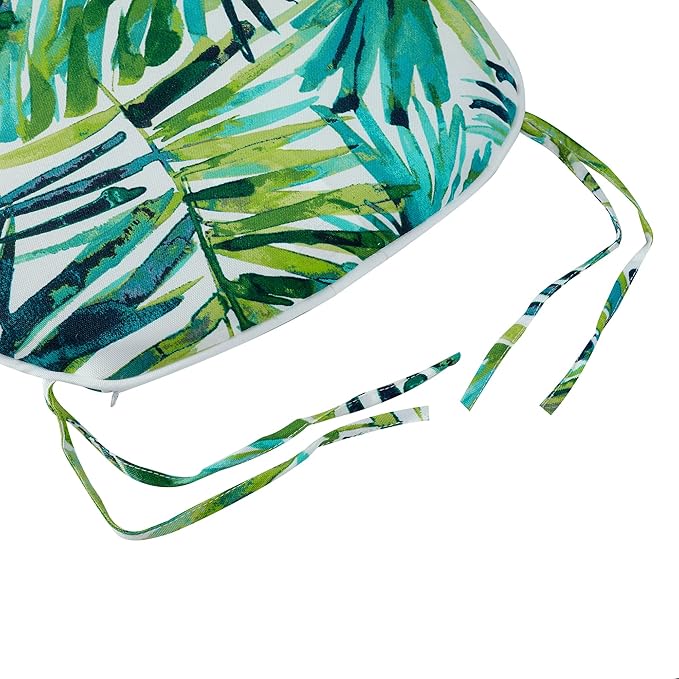 Magpie Fabrics 17"x16"x2" U-Shape Chair Cushions with Ties 2 Count, Outdoor Indoor Waterproof All Weather Seat Pads Decoration for Patio Garden Dining Office - Green Palm Leaves