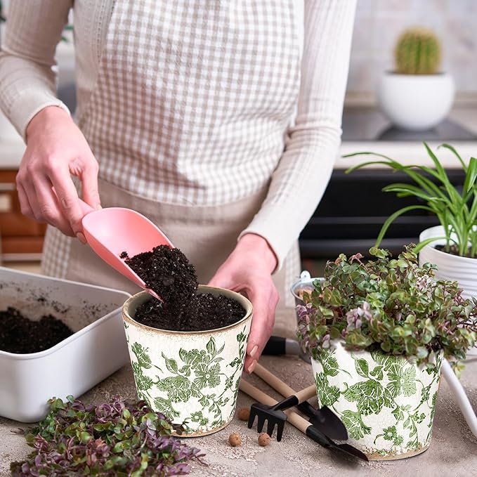 2 Pcs Farmhouse Ceramic Planters Gifts Set 5.1"x 5.5" Christmas Vintage Flowers Pots Green Ice Crackle Glazed Plants Pots with Drainage for Rustic Boho Indoor Outdoor Plants Home Office Decor