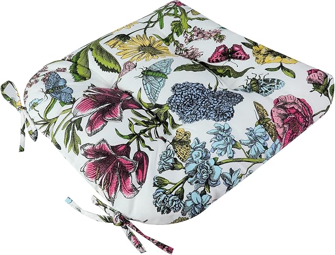 FUNHOME Outdoor Chair Cushions 19 x19 Inch,Water Resistant Tufted Seat Cushions 19",Reversible,Weather Resistant,Rounded Back Wicker Chair Cushion for Patio Garden Furniture(Butterfly Flower)