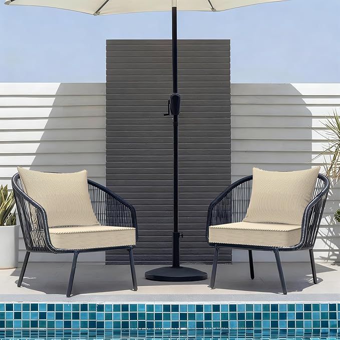 Outdoor Deep Seat Cushion Set, Water Repellent 22"x22" Patio Thick Cushions Replacement with Seat & Back Pillow for Patio Sofa, Wicker Chair, Couch - Stripe Beige