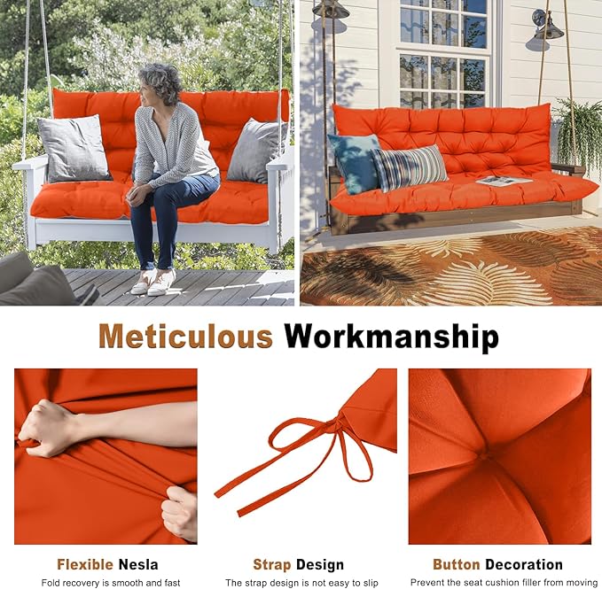 2-3 Seat Swing Replacement Cushion, Outdoor Bench Cushions with Backrest Thicken 4", Patio Furniture Garden Porch Loveseat Glider Pad Anti-Fading Waterproof (Orange, 40x40in)
