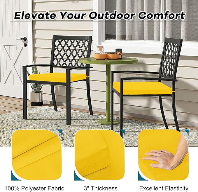 Basic Beyond Outdoor Chair Cushions Set of 6, Square Corner Outdoor Cushions for Patio Furniture, Water Resistant Patio Chair Cushions with 2 Ties, 18.5x16x3, Yellow Color
