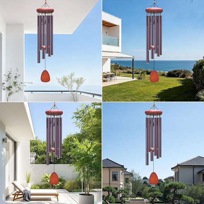 Large Aluminium Wind Chimes Outside, Soothing Melodic Memorial Sympathy Wind Chime, Suitable Outdoor Garden Decor, Gift for Mom Women Neighbors (Brown Wind Chime -36“)