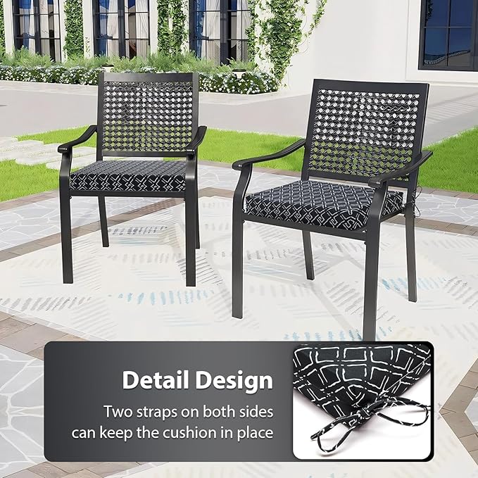 Outdoor Chair Cushions Set of 4, 18.5 x 16 Inch Patio Chair Cushions for Outdoor Furniture, Water Resistant, Non-Slip Ties (Black Geometry)