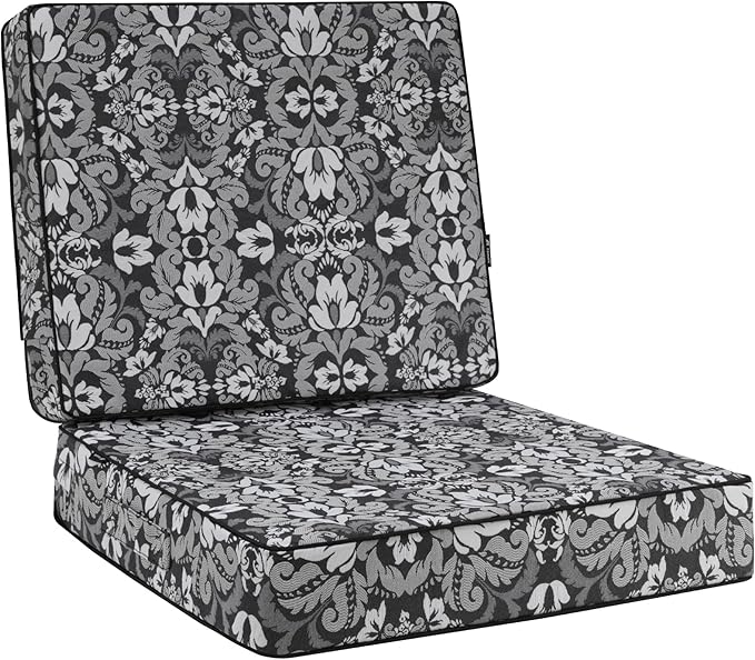 Favoyard Deep Seat Patio Cushion 22 x 22 x 3 in Waterproof Seat & Back Cushion Set with Color Fade Resisitant Pattern, Portable Handle, Attach Straps, Zipper on Removable Cover for Outdoor Furniture