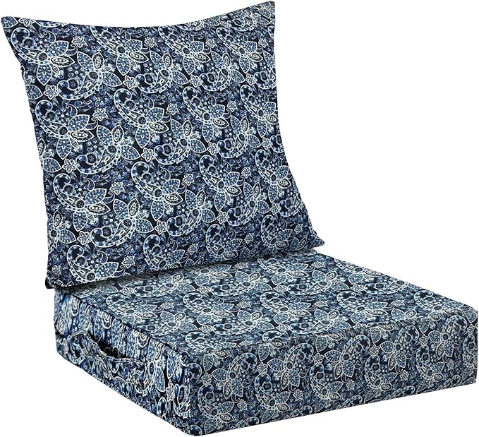 Outdoor Cushions for Patio Furniture,Outdoor Seat Cushion Set 24 x 24 x 4 Inch,Waterproof & Fade Resistant Outdoor Chair Cushions,Deep Patio Chair Cushion with Removable Cover,Green Paisley