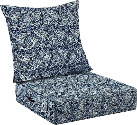 Outdoor Cushions for Patio Furniture,Outdoor Seat Cushion Set 24 x 24 x 4 Inch,Waterproof & Fade Resistant Outdoor Chair Cushions,Deep Patio Chair Cushion with Removable Cover,Green Paisley