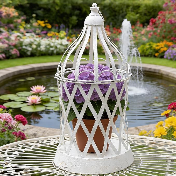 Rustic Metal Planter Holder Vintage Iron Birdcage Flower Planter Farmhouse Metal Climbing Vine Stand Antique Candle Holder Decoration for Garden Patio Balcony Outdoor Indoor Decor (style#6)
