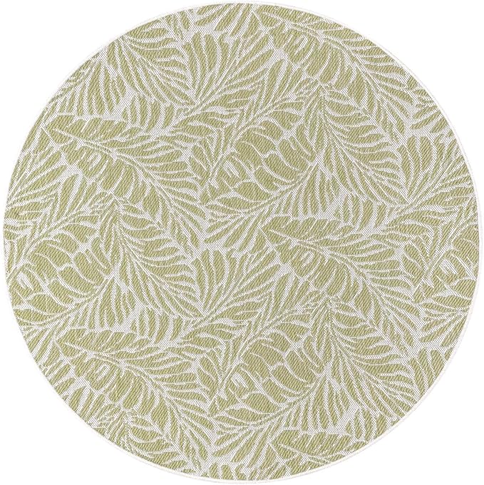 Keen Home Design Terrace Outdoor Area Rug - 63" Round Washable Indoor/Outdoor Rug for Patio, Kitchen, Balcony, Beach, Garden, Deck and Porch, Size: 5'3" Round, Rainforest Green