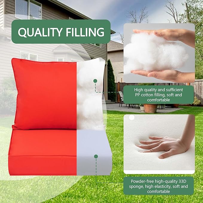 Outdoor Chair Cushions 4 Set,24 x 24 x 5IN, Patio Deep Seat Cushion for Patio Furniture, Waterproof & Fade Resistant Thick Deep Seating Pads for Outside Wicker Ratten Chair Sofa Couch,red