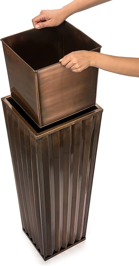 H Potter Tall Ribbed Copper Planter Indoor Outdoor – 36 Inch Antique Copper Stainless Steel Floor Planter with Insert & Drainage – Large Decorative Entryway Patio Porch Planter