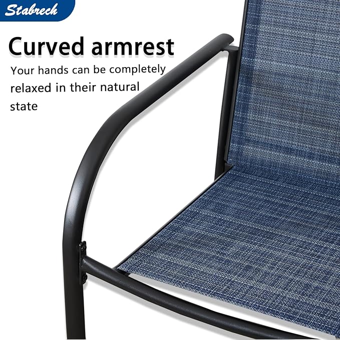 Outdoor Patio Dining Chairs Set of 8, Lightweight Stackable Patio Chairs with Curved Armrests & Wide Seat, Heavy Duty 300 lbs Capacity, Garden Chairs for Backyard, Deck, Poolside, Dark Blue