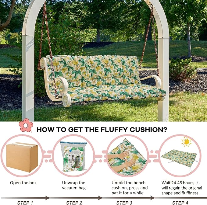 2-3 Seat Swing Replacement Cushion, Outdoor Bench Cushions with Backrest Thicken 4", Patio Furniture Garden Porch Loveseat Glider Pad Anti-Fading Waterproof (Clover Leaf, 40x63in-thicken)