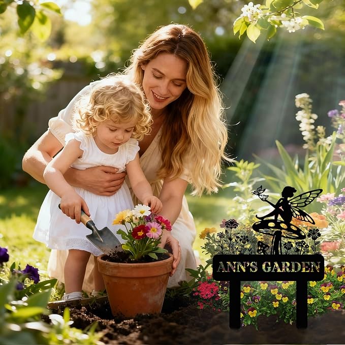 Personalized Metal Garden Sign, Custom Fairy Decor with Stake, Lucky Metal Yard Art, Garden Name Sign,Outdoor Decor,Patio Decoration,Home Present,Gardeners & Planters Gift