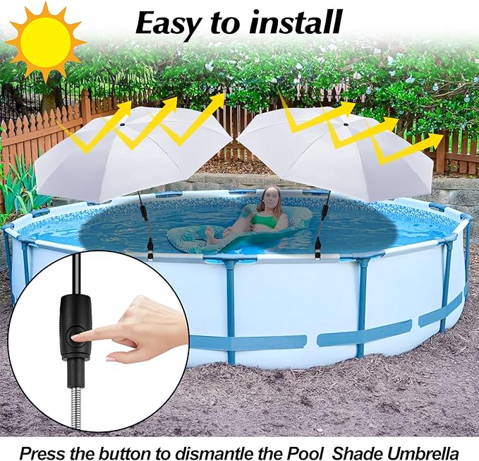 2 Pack Pool Shade Umbrella, 40" Adjustable Above Ground Pool Sunshade Canopy with Carry Bag,Patio Umbrella Use for Garden/PoolDeck/Backyard/Beach Chairs/Camp Trolley/Strollers/Golf Carts