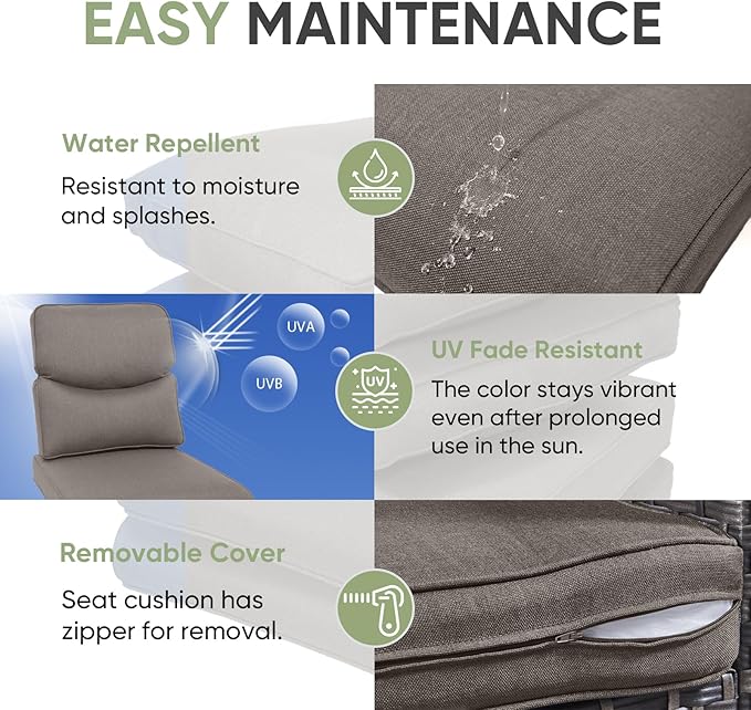 Outdoor Chair Cushion Set of 3, Waterproof Outdoor Seat Cushions 25x22, Patio Chair Cushions for Outdoor Furniture, Couch Cushion Replacement, Include 3 Back & 3 Seat Cushions, Smile/Grey