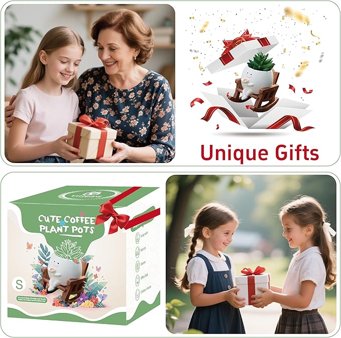 Smiley Face Planter Pot, Cute Coffee Plant Pots for Indoor Outdoor,Unique Rocking Chair Plant Pot for Succulents Plants Live with Drainage Hole,Gift IdeaI for Mother and Appreciation Christmas (Small)
