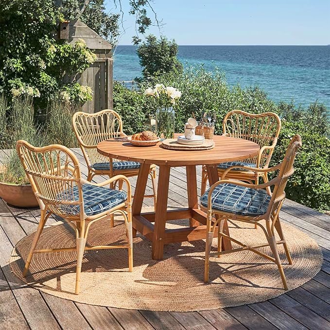 Outdoor Chair Cushions Set of 4, Water Resistant Patio Chair Pads with Ties, Seat Cushions for Home Garden Furniture Decoration, 16"x17",Denim Blue Checkered