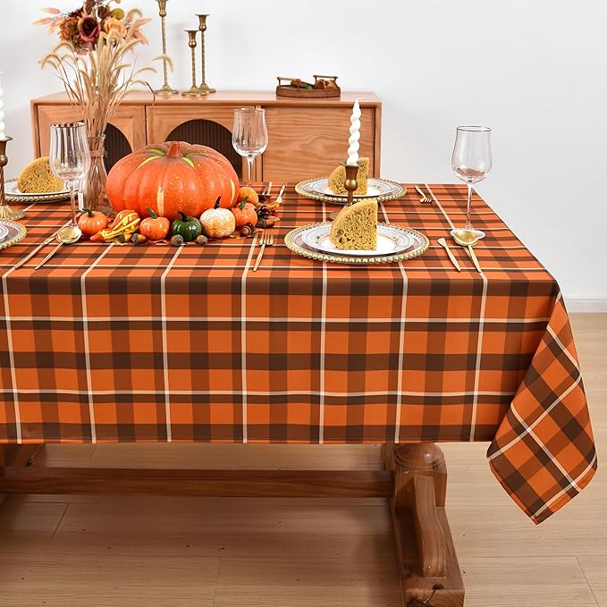 Classic Gingham Buffalo Tablecloth Fabric - Oblong 58x144 Inch Water Proof Checkered Table Cloth for Indoor Outdoor - Farmhouse Table Cover for Thanksgiving Day, Picnics, BBQs, Halloween