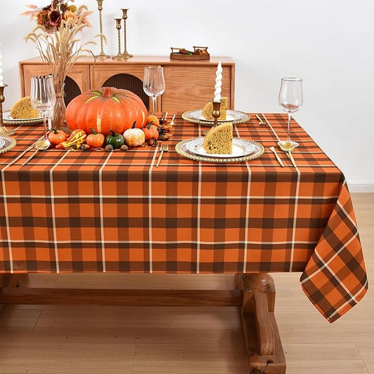 Classic Gingham Buffalo Tablecloth Fabric - Oblong 58x144 Inch Water Proof Checkered Table Cloth for Indoor Outdoor - Farmhouse Table Cover for Thanksgiving Day, Picnics, BBQs, Halloween