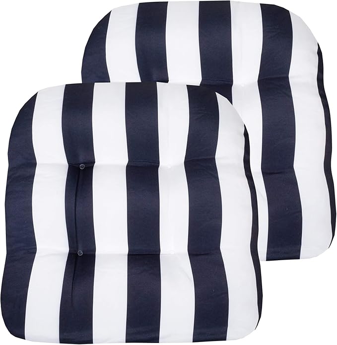 Sweet Home Collection Patio Cushions Outdoor Chair Pads Premium Comfortable Thick Fiber Fill Tufted 19" x 19" Seat Cover, 2 Count (Pack of 1), Havana Navy/White