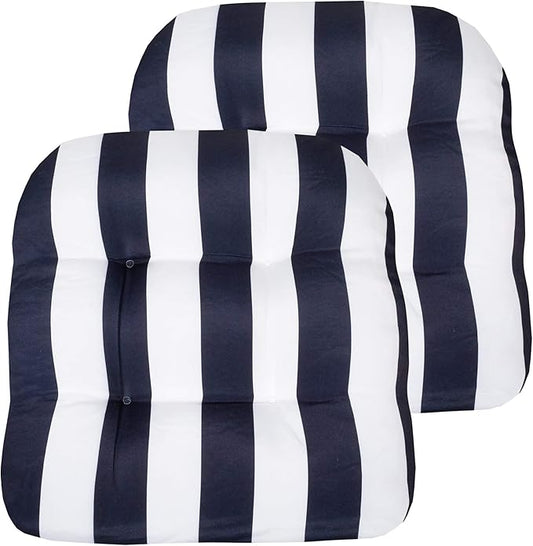 Sweet Home Collection Patio Cushions Outdoor Chair Pads Premium Comfortable Thick Fiber Fill Tufted 19" x 19" Seat Cover, 2 Count (Pack of 1), Havana Navy/White
