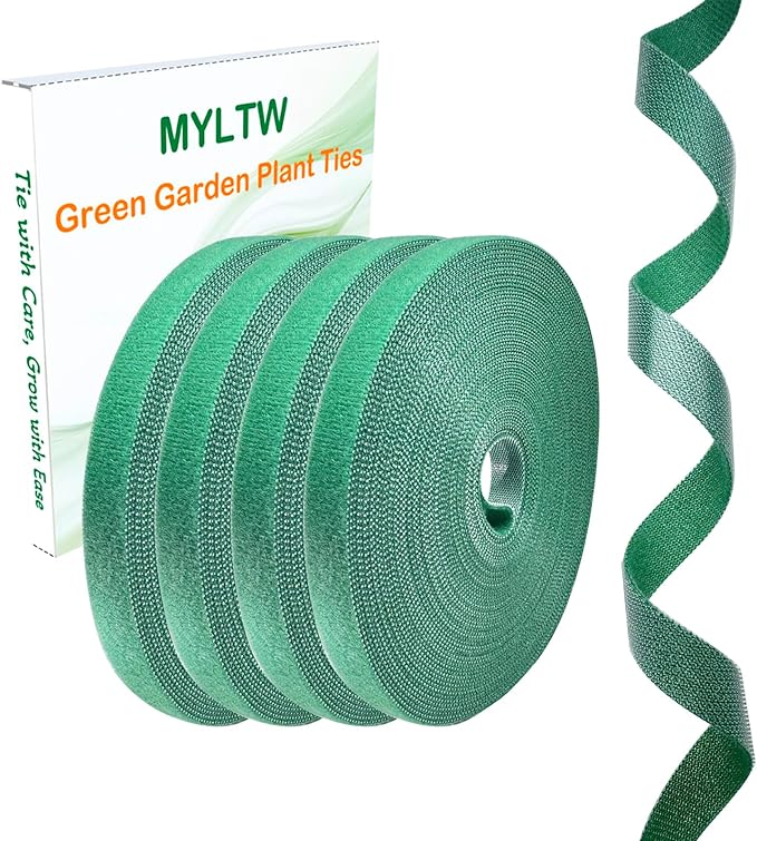 4 Rolls Plant Ties, Adjustable Garden Tape for Plant Twist Ties, Reusable Thicker Support for Growing Green Tape, Strong Grip, Tomato Vines Indoor Outdoor, 50 Ft X 0.47 Inch