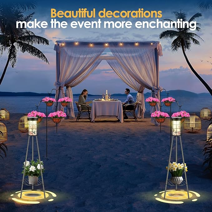 2 Pack Outdoor Solar Floor Lamp with Plant Stand, Hummigbird Print, Solar & USB 2 Way Charging, Garden Decor Gifts for Women Mom Grandma