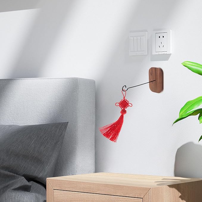 Totority Wall-Mounted Hanging Rack with Self-Adhesive Walnut Hook for Outdoor Wind Chimes and Planters, No-Drill Hanging Bracket for Garden and Balcony Décor